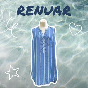 RENUAR • size large denim white striped midi / maxi dress